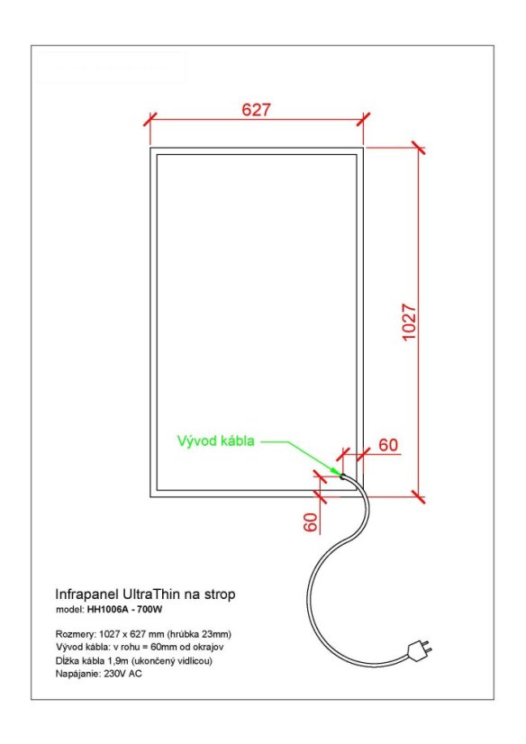 Stropný infrapanel UltraTHIN 700W (103x63cm)
