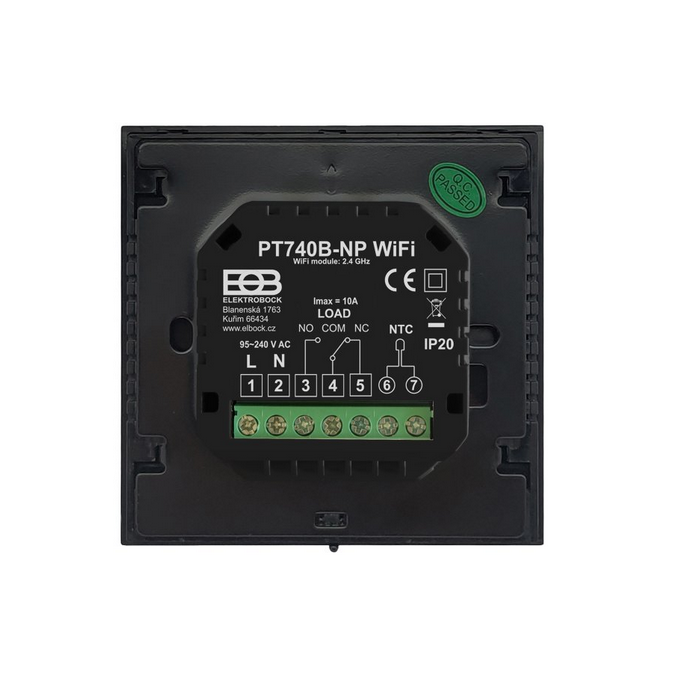 Nástený SMART WiFi termostat PT740B - Spínací prvok: beznapäťový výstup (max. 10A)