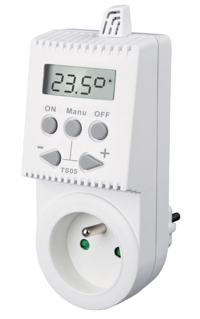 Tepelne spínané zásuvky pre jednoduché ovládanie infra panelov - Variant tepelne spínanej zásuvky: TS30 - Programovateľná termo zásuvka vhodná do miest, kde sa využíva prepínanie NT a VT